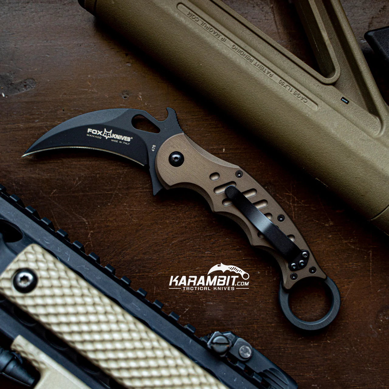 Fox 478 Brown Aluminum Folding Karambit - Emerson Wave
